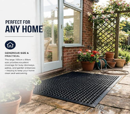 Commercial Rubber Floor Mat 150 x 90 cm, Heavy Duty Anti-Slip Outdoor Entrance Mat, Black