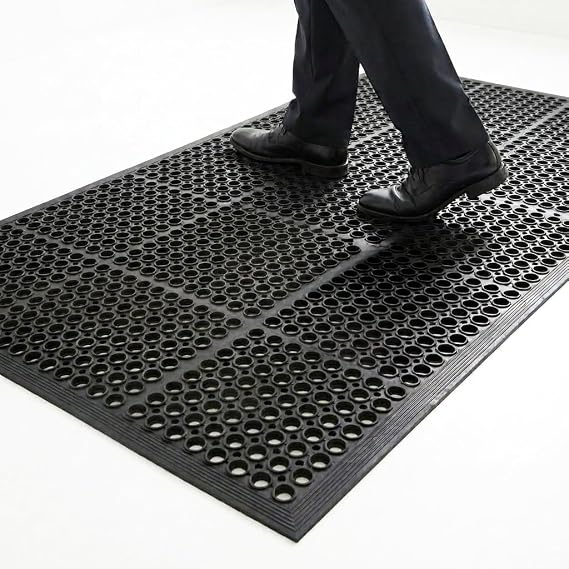 Commercial Rubber Floor Mat 150 x 90 cm, Heavy Duty Anti-Slip Outdoor Entrance Mat, Black