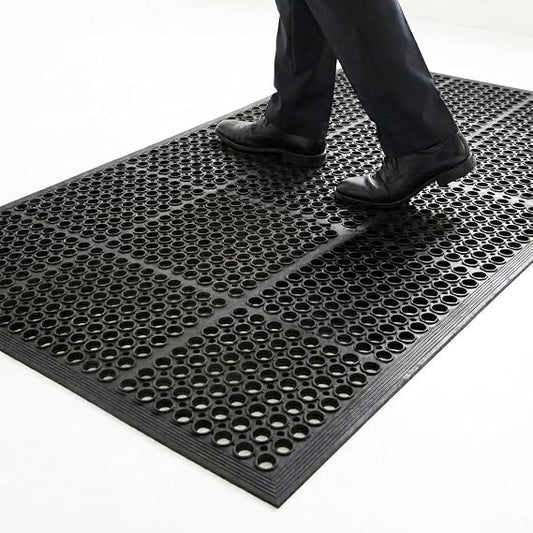Commercial Rubber Floor Mat 150 x 90 cm, Heavy Duty Anti-Slip Outdoor Entrance Mat, Black