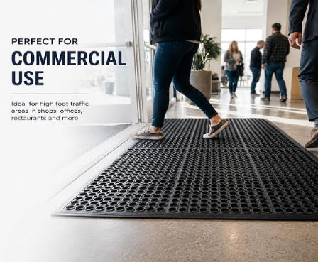 Commercial Rubber Floor Mat 150 x 90 cm, Heavy Duty Anti-Slip Outdoor Entrance Mat, Black
